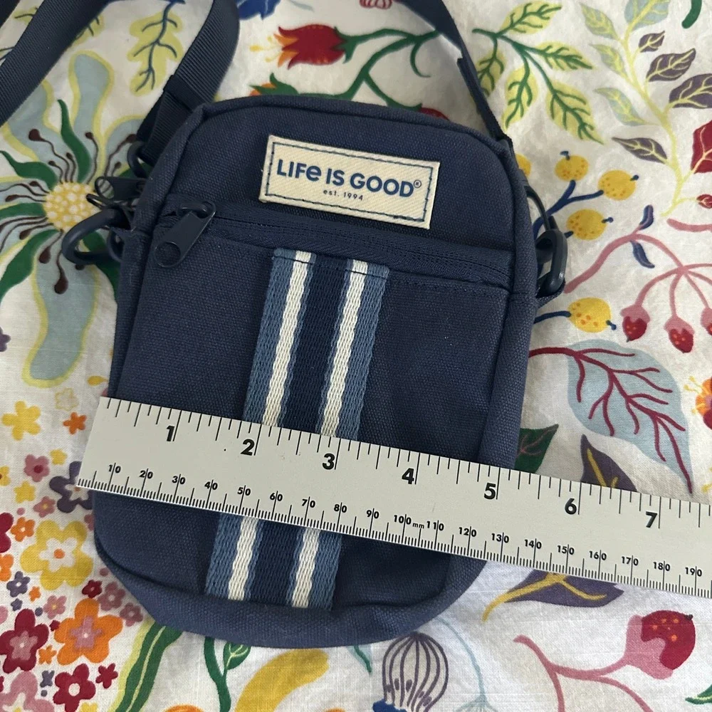 Life is Good Crossbody Bag Small OS Blue Striped Canvas Utility Pouch Travel